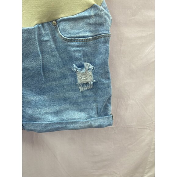 Blue Savvy Maternity XL Blue Denim Distressed Full Panel Shorts - Picture 3 of 6